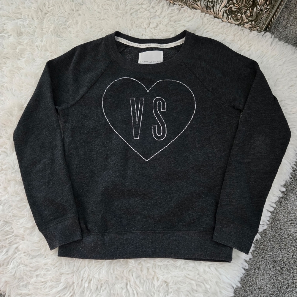 Victoria's Secret Small Supermodel Essentials Heart Logo Rhinestone Pullover